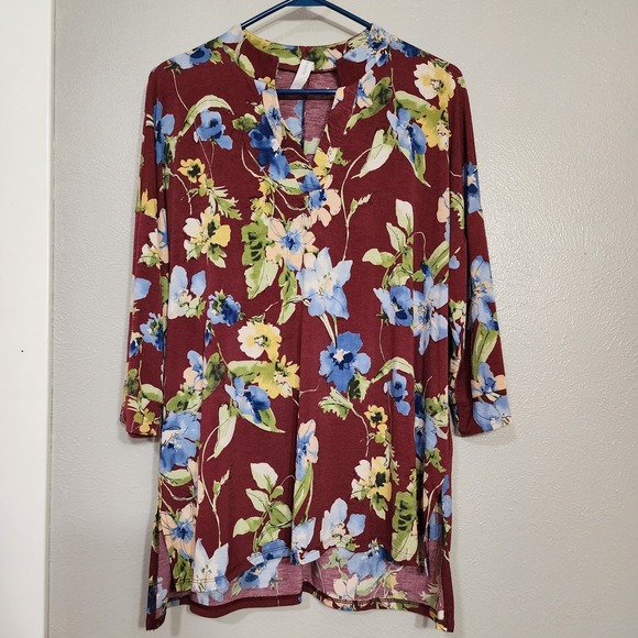 Honeyme Tops - Honeyme Top Floral 3/4 Sleeve‎ Women's Large V Neck Boho Blouse Pullover